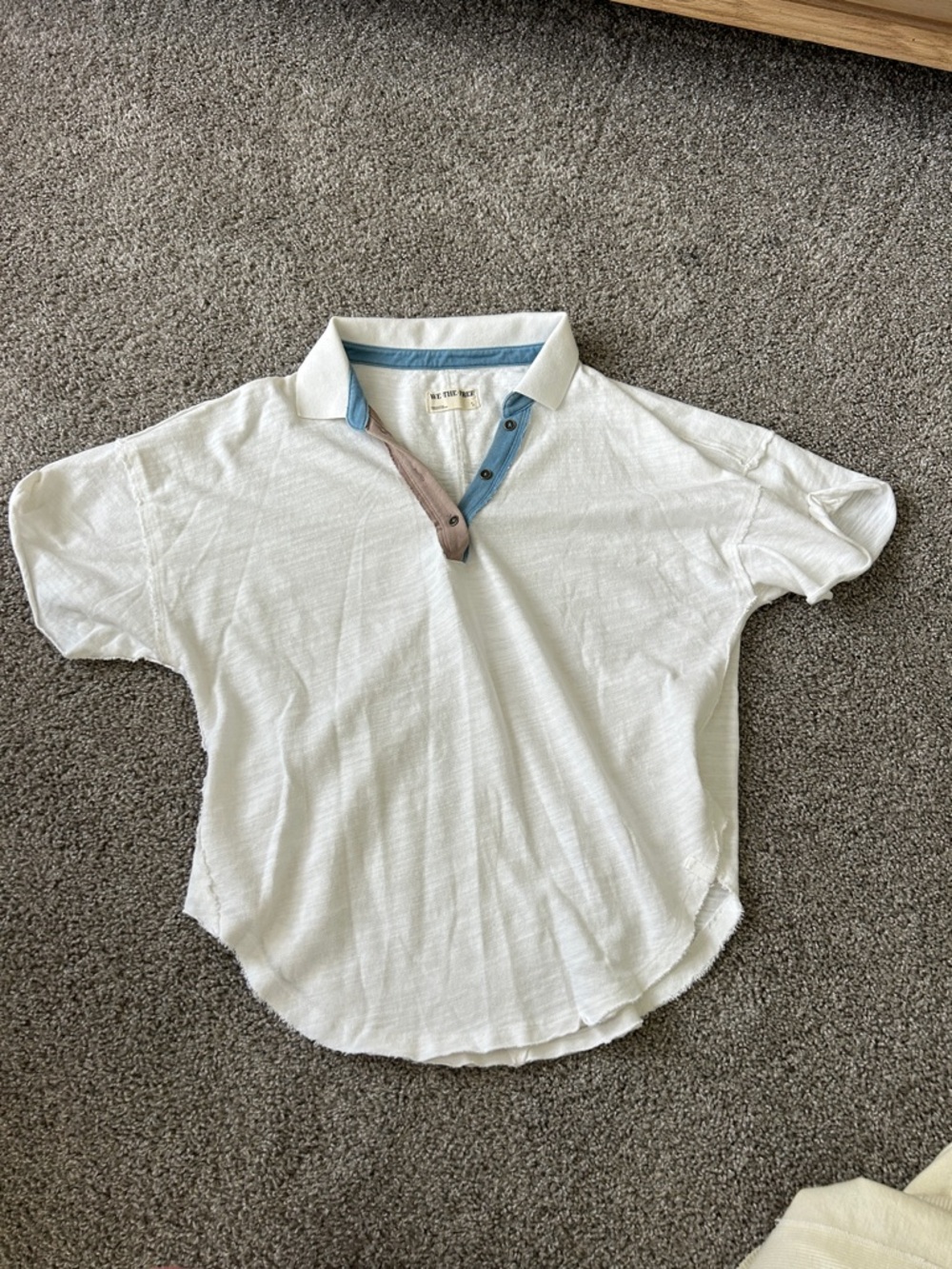 We The Free White Polo with Blue and Tan Trim